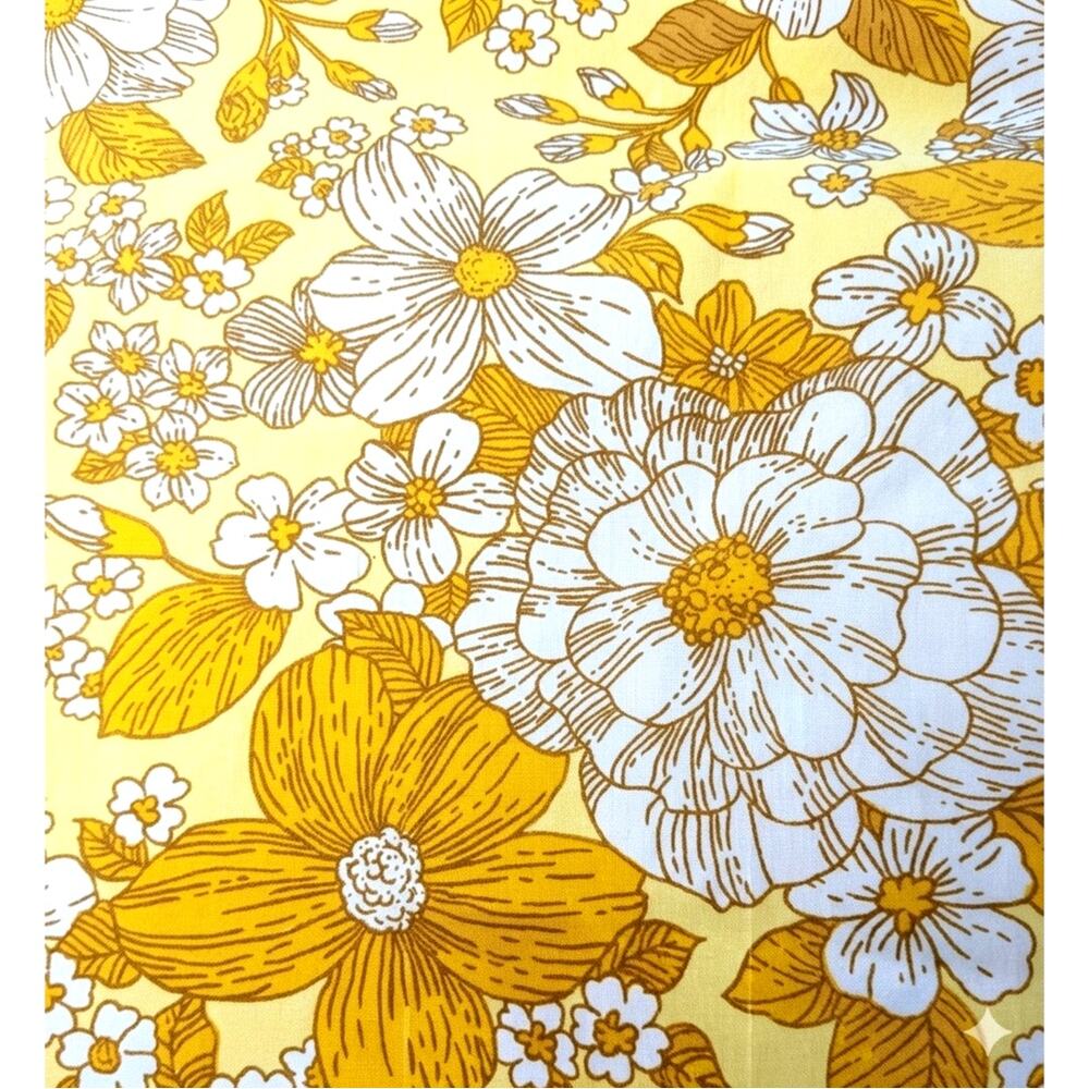 Vtg Fruit of the Loom Twin Flat Sheet Retro Yellow White Flower Power 72x104